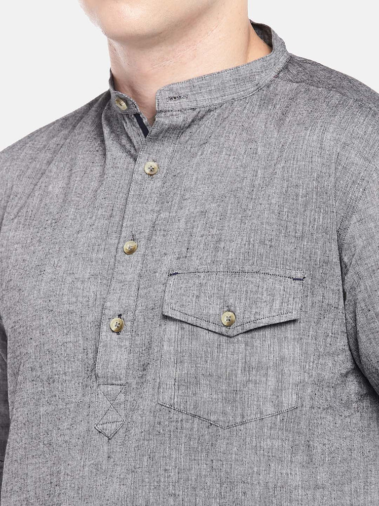 Men Straight Full Sleeve Grey Kurta