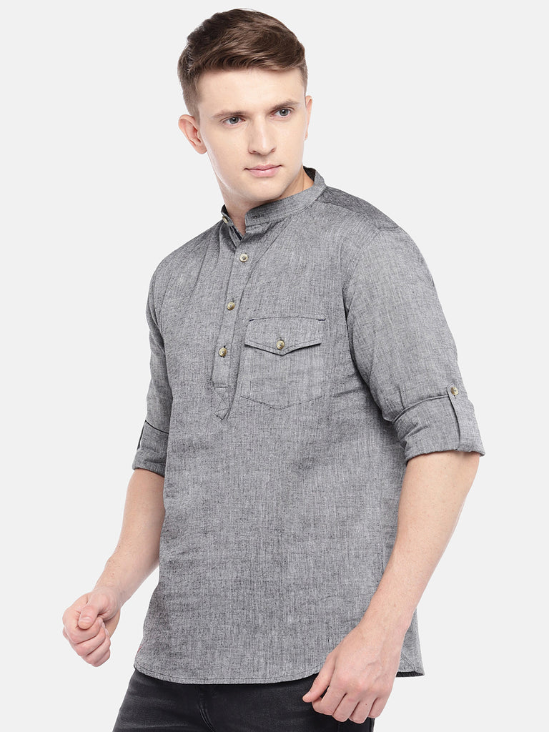 Men Straight Full Sleeve Grey Kurta