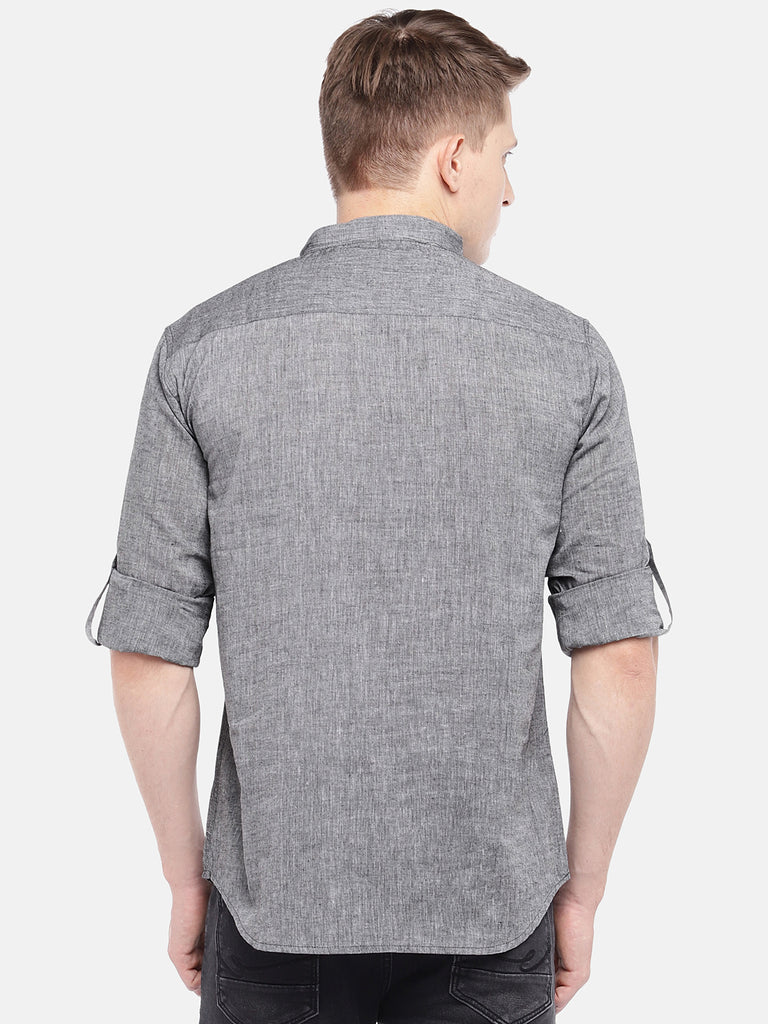 Men Straight Full Sleeve Grey Kurta