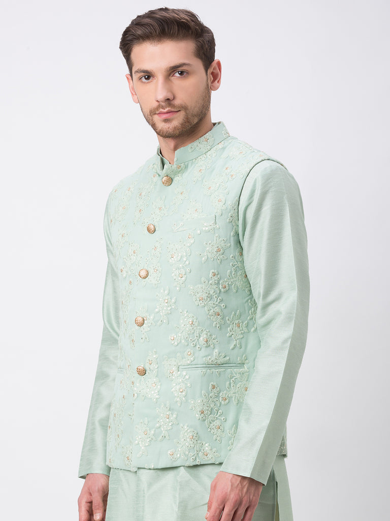 Men Straight Sleeveless Sap Green Jackets