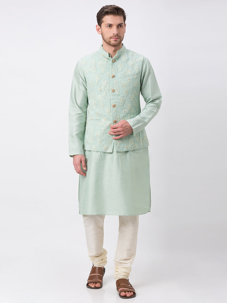 Men Straight Sleeveless Sap Green Jackets