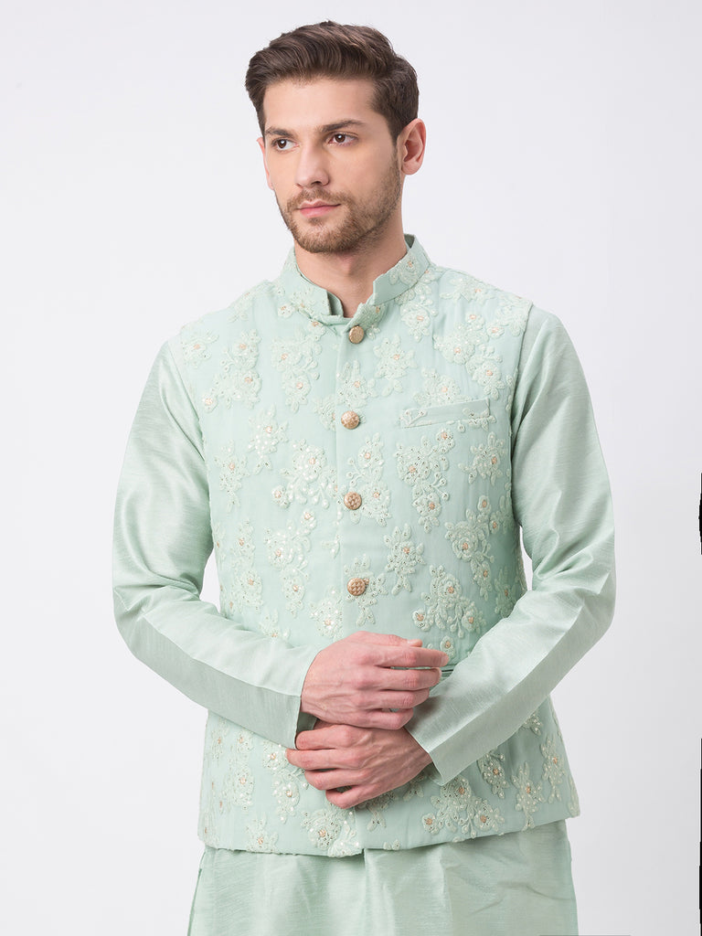 Men Straight Sleeveless Sap Green Jackets