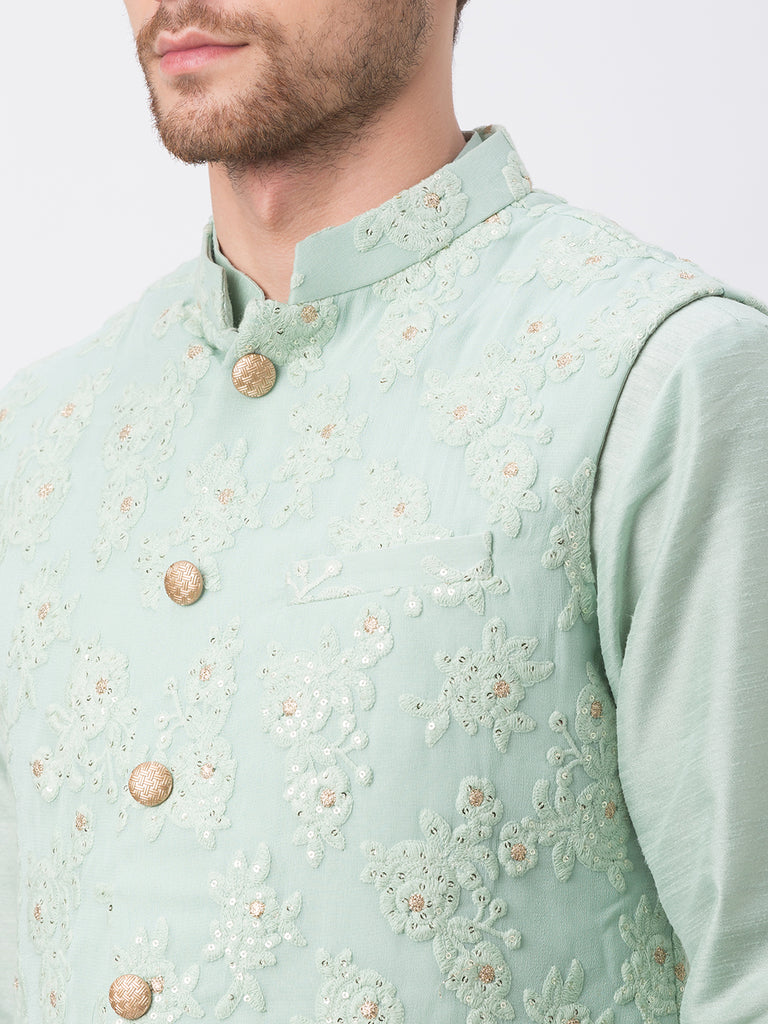 Men Straight Sleeveless Sap Green Jackets