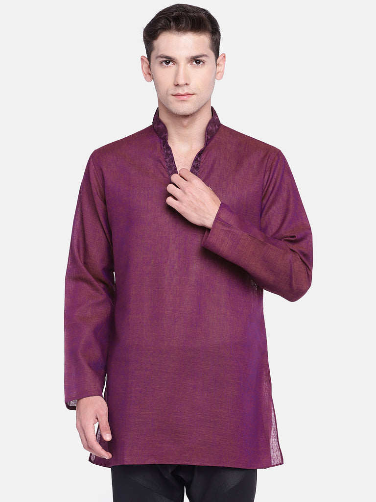 Men Straight Full Sleeve Maroon Kurta