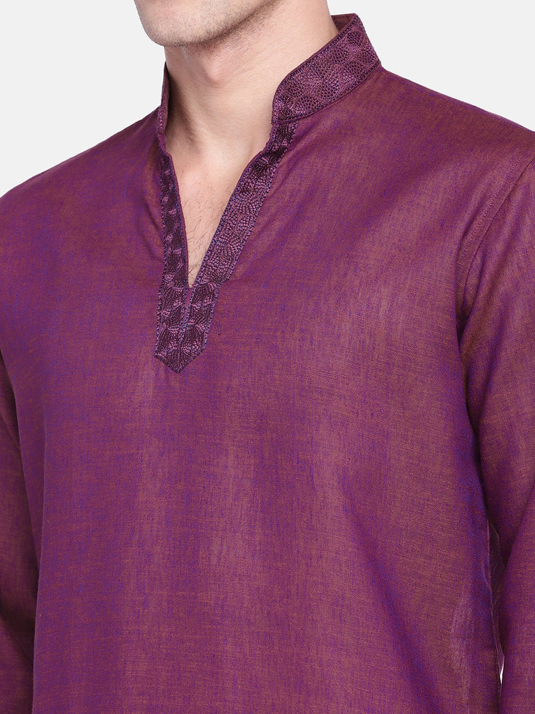 Men Straight Full Sleeve Maroon Kurta