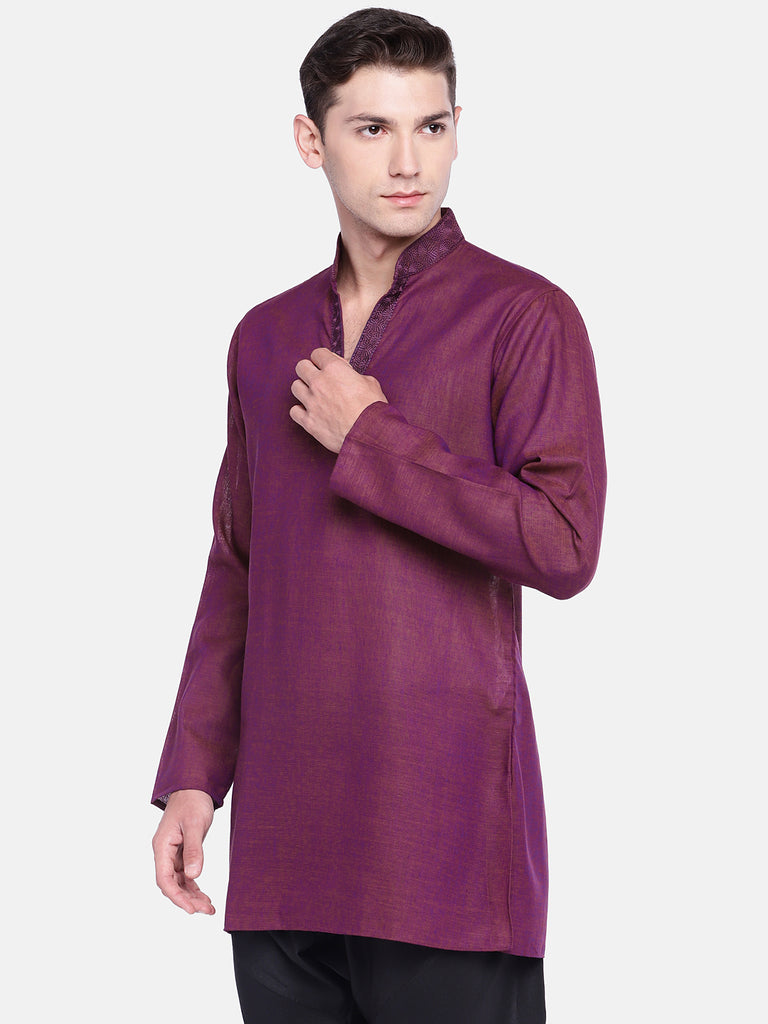 Men Straight Full Sleeve Maroon Kurta