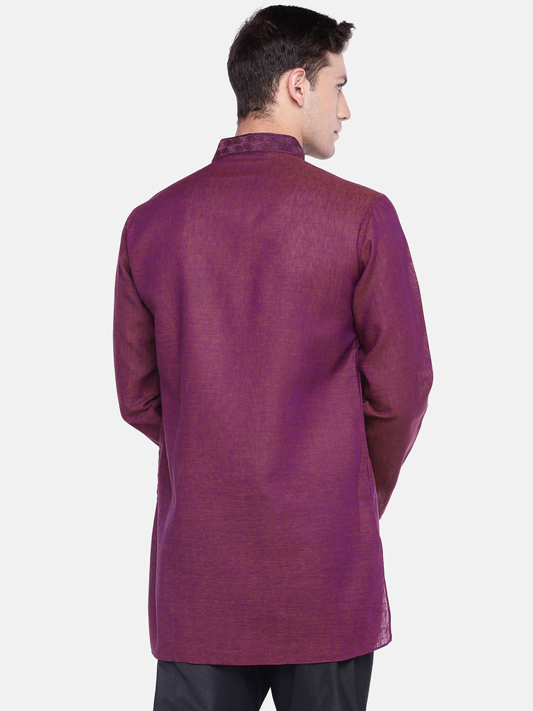 Men Straight Full Sleeve Maroon Kurta