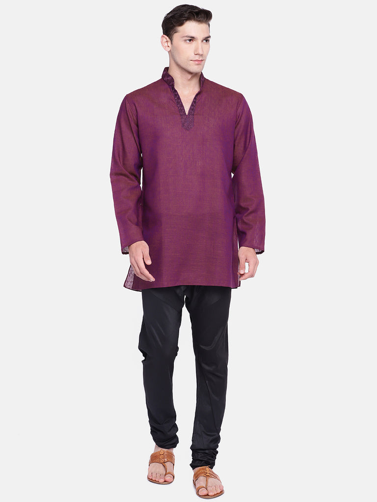 Men Straight Full Sleeve Maroon Kurta