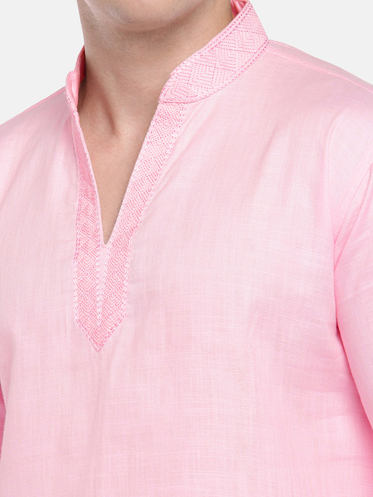 Men Straight Full Sleeve Pink Kurta