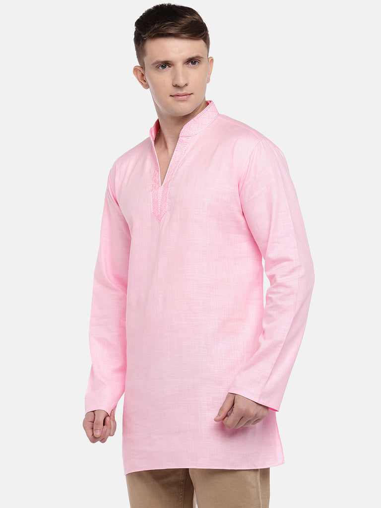 Men Straight Full Sleeve Pink Kurta