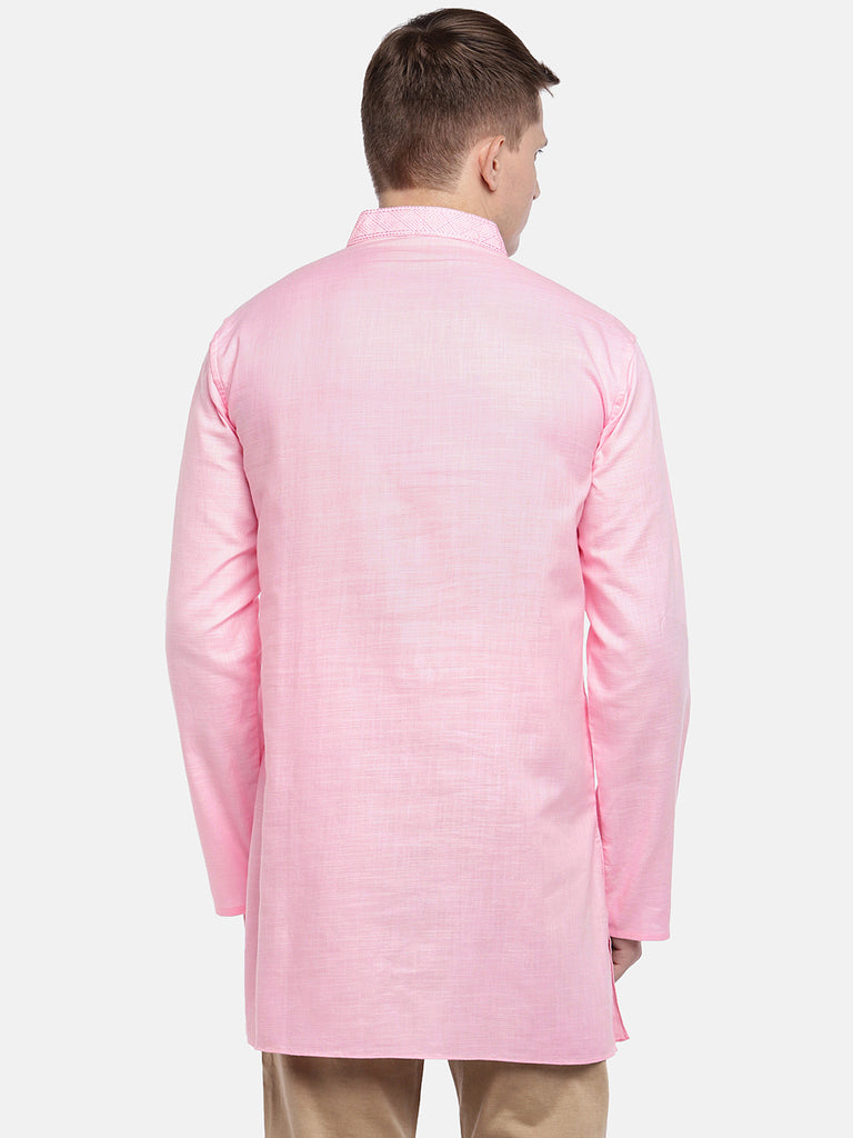 Men Straight Full Sleeve Pink Kurta