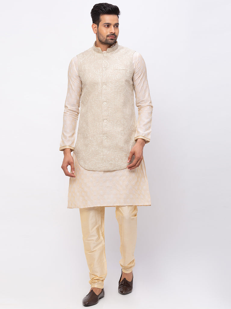 Men Straight Sleeveless Beige Jackets