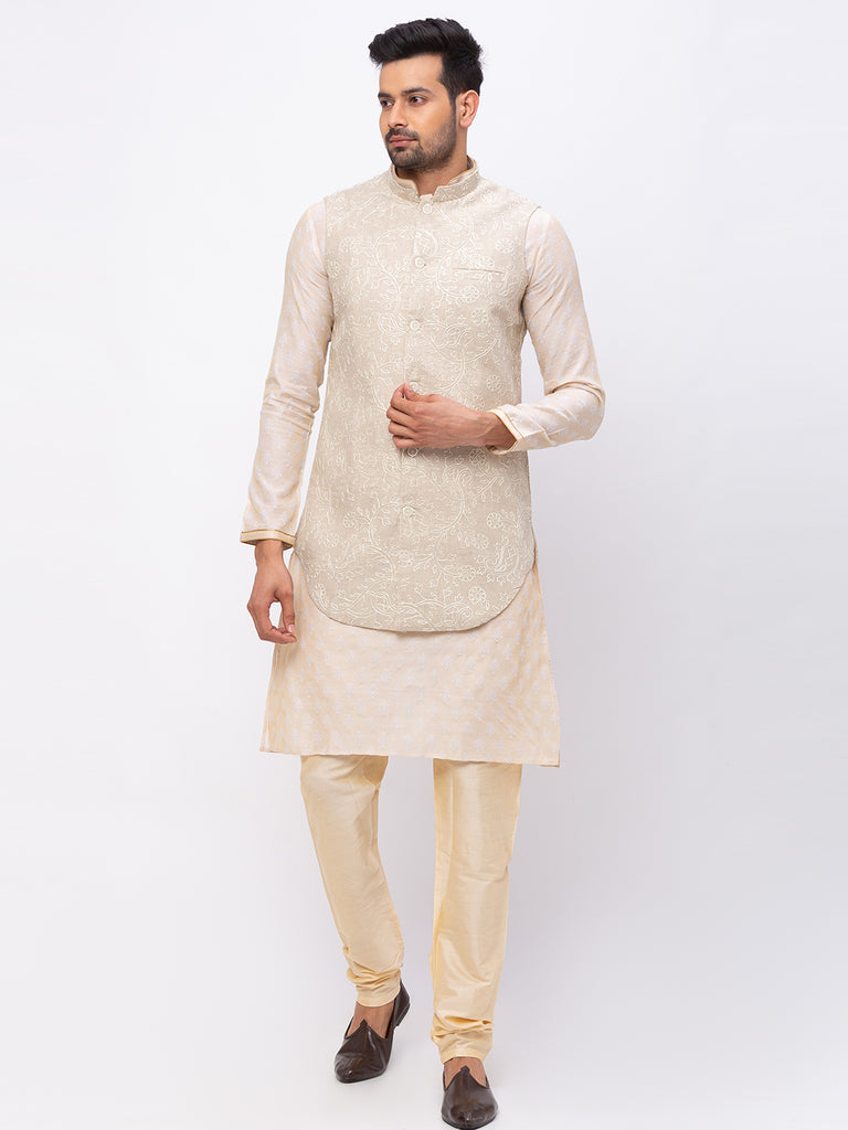 Men Straight Sleeveless Beige Jackets