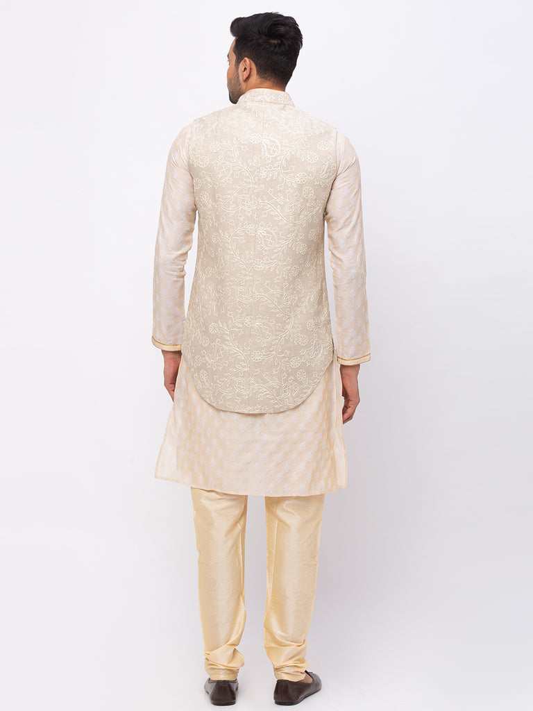 Men Straight Sleeveless Beige Jackets