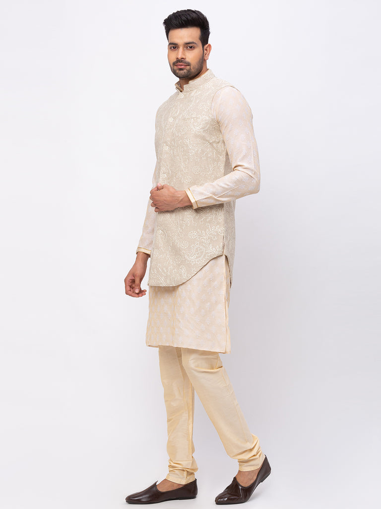 Men Straight Sleeveless Beige Jackets