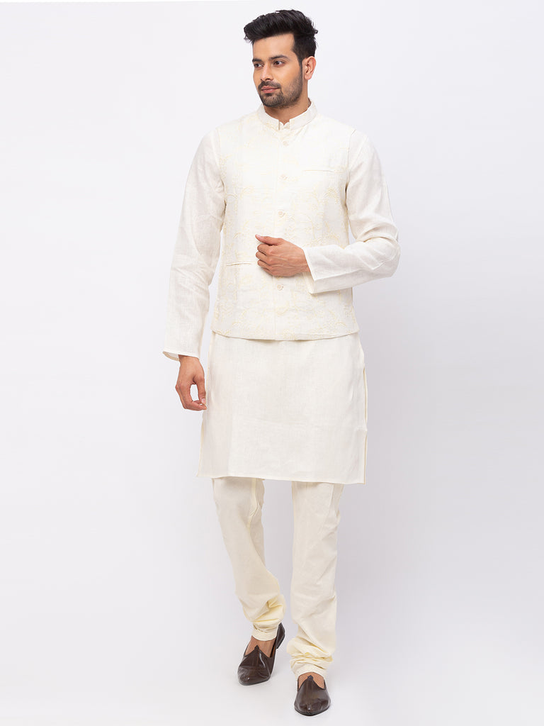 Men Straight Sleeveless Cream Jackets
