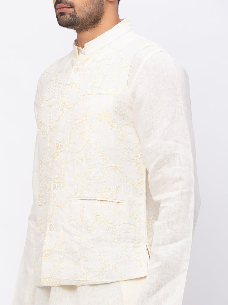 Men Straight Sleeveless Cream Jackets