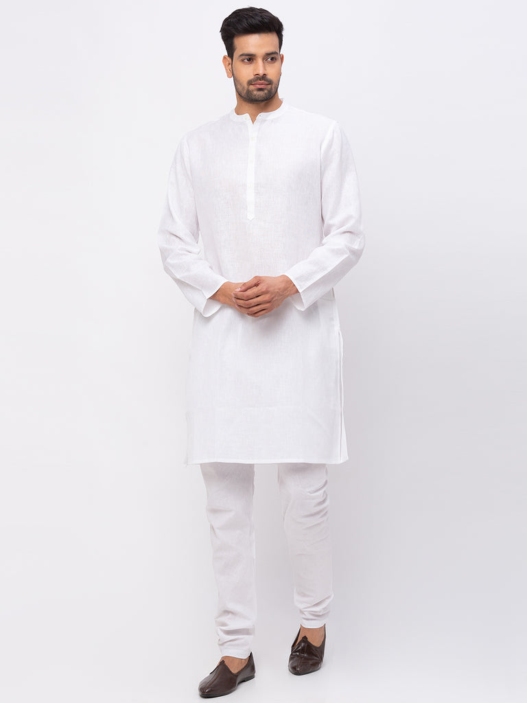 Men Straight Full Sleeve White Kurta