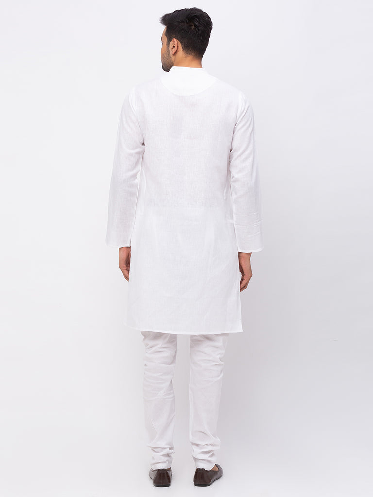 Men Straight Full Sleeve White Kurta