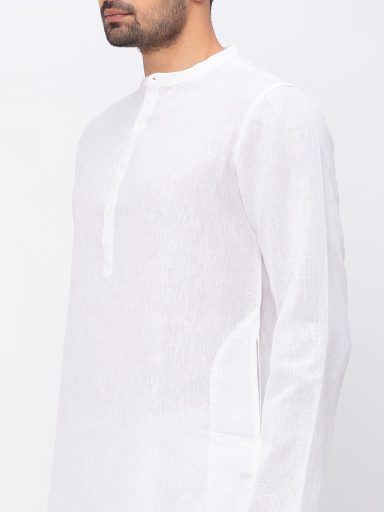 Men Straight Full Sleeve White Kurta