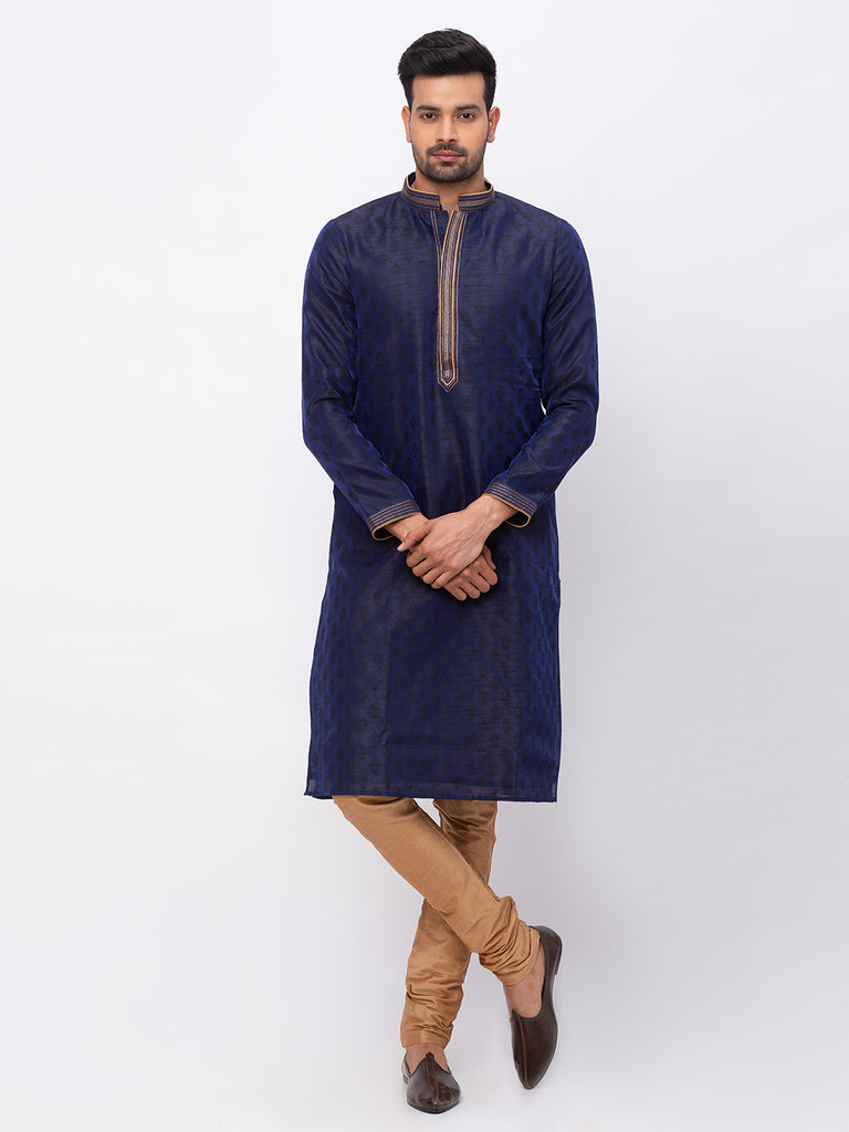 Men Straight Full Sleeve Navy Kp Set