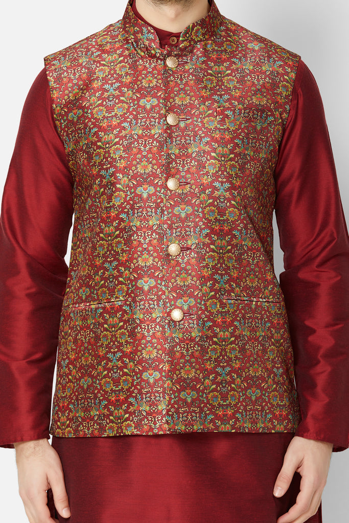 Men Straight Sleeveless Maroon Jackets