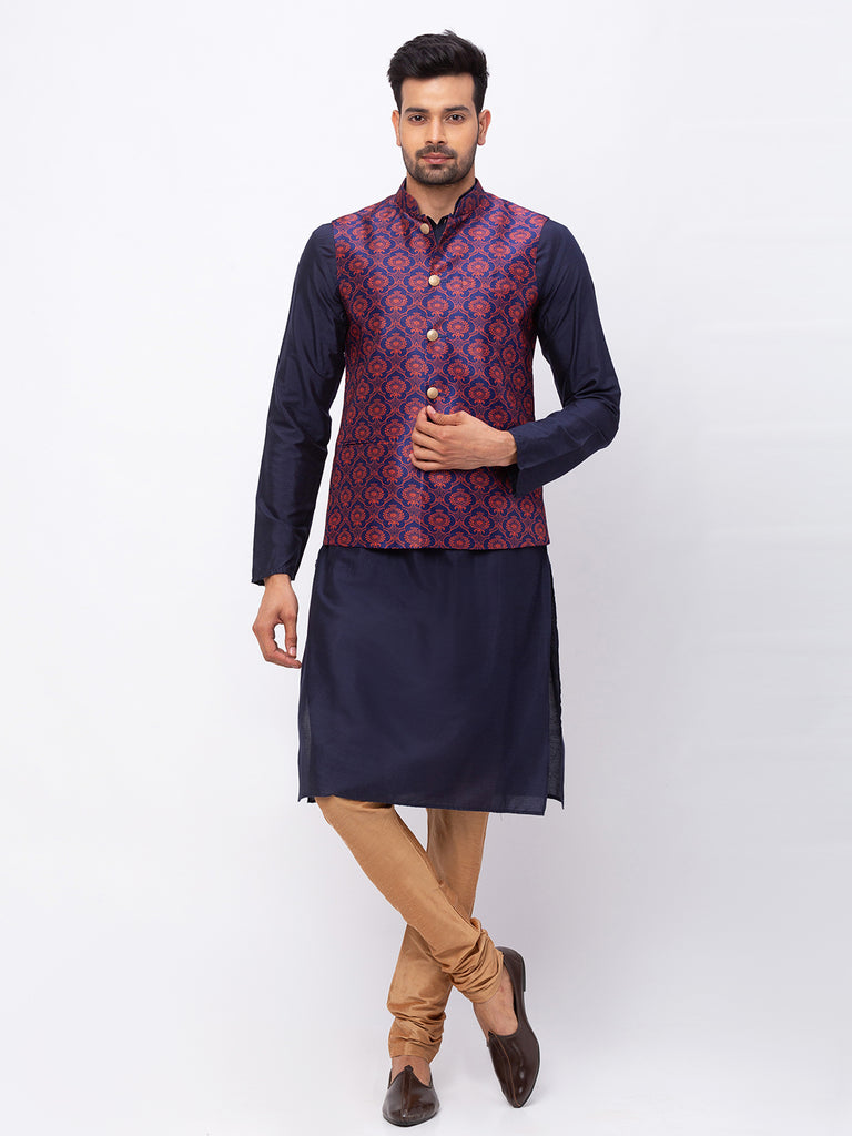 Men Straight Sleeveless Navy Jackets