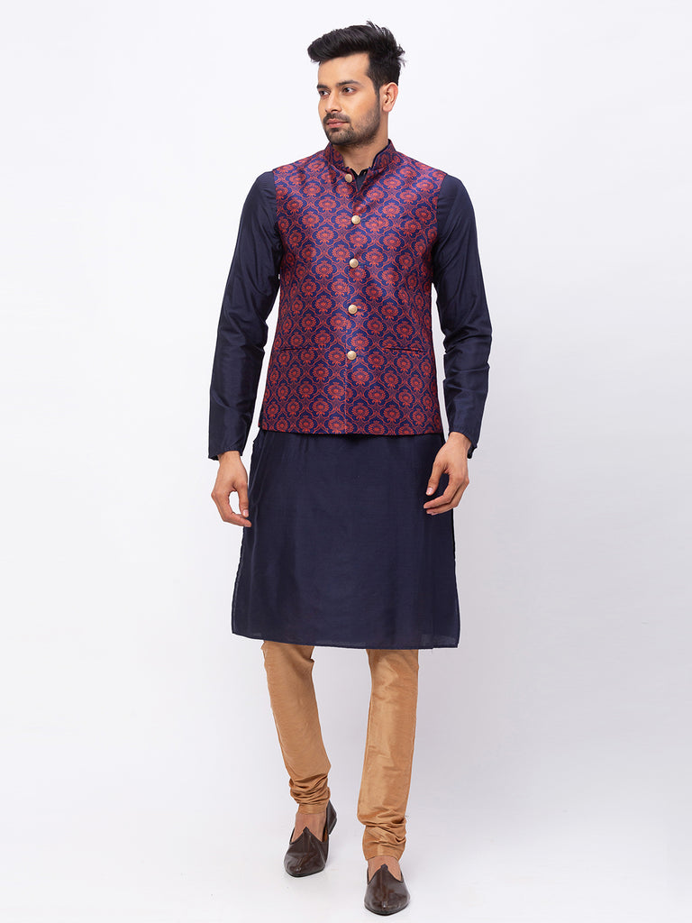Men Straight Sleeveless Navy Jackets
