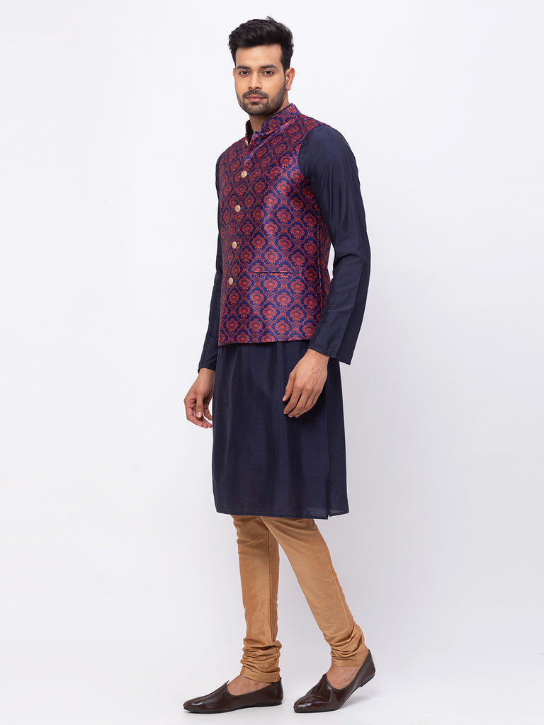 Men Straight Sleeveless Navy Jackets