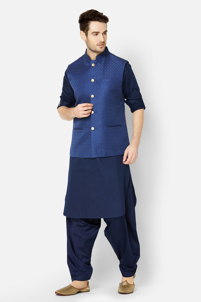Men Straight Sleeveless Navy Jackets