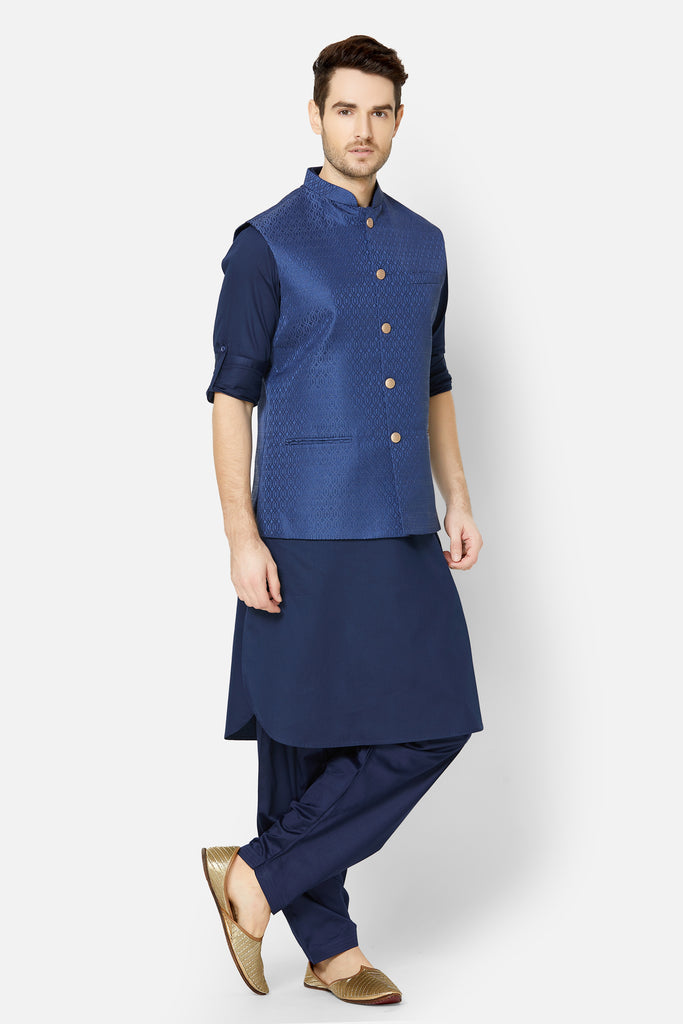 Men Straight Sleeveless Navy Jackets