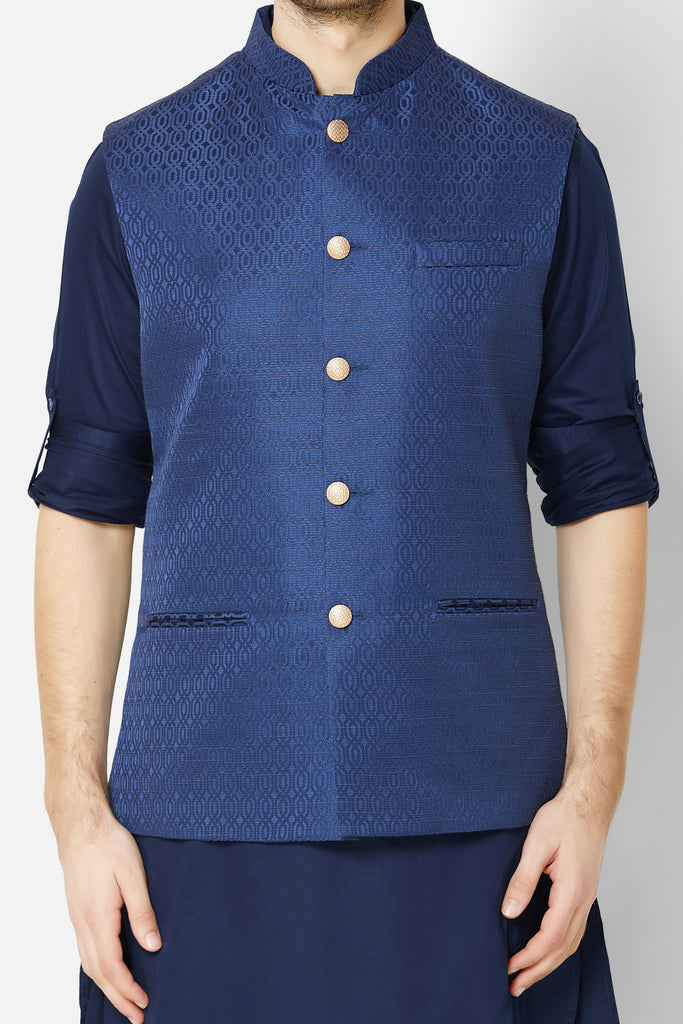 Men Straight Sleeveless Navy Jackets