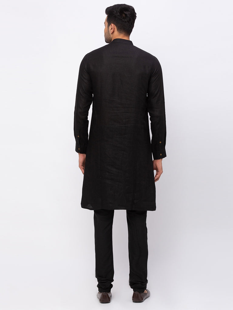Men Asymmteric Full Sleeve Black Kurta