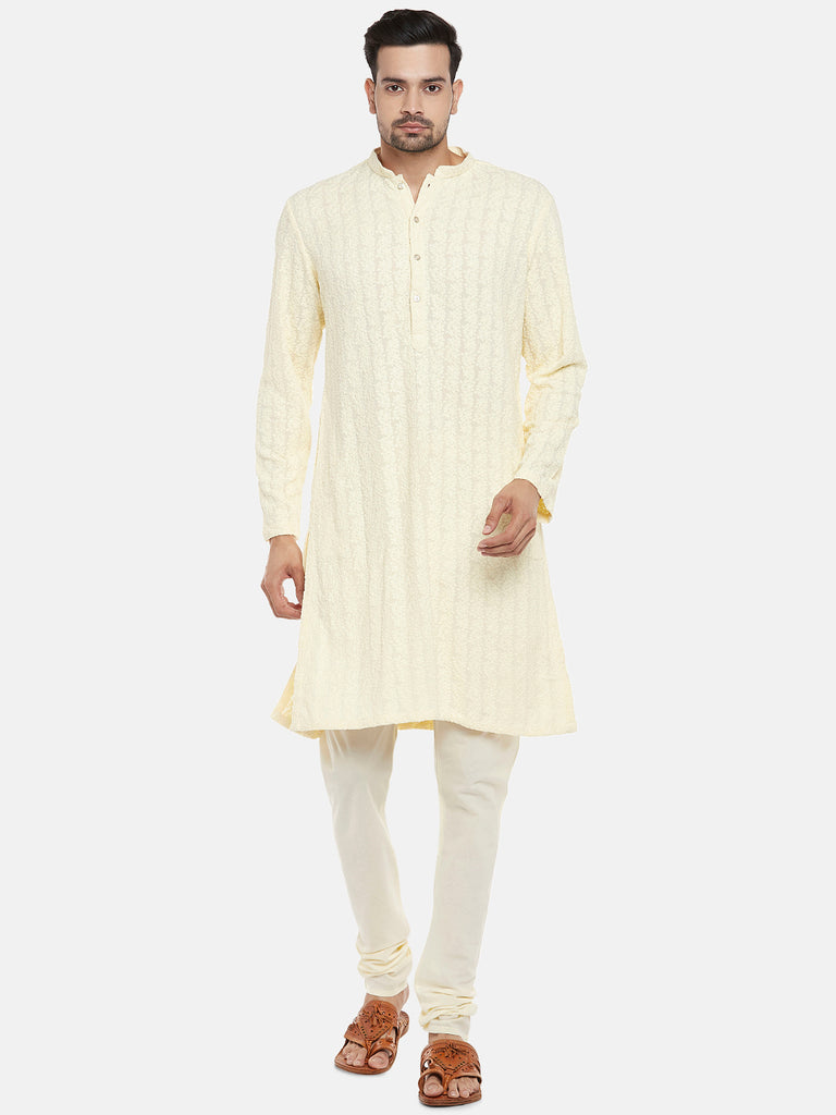 Viscose Rayon Full Sleeve Straight Men Cream Kp Set