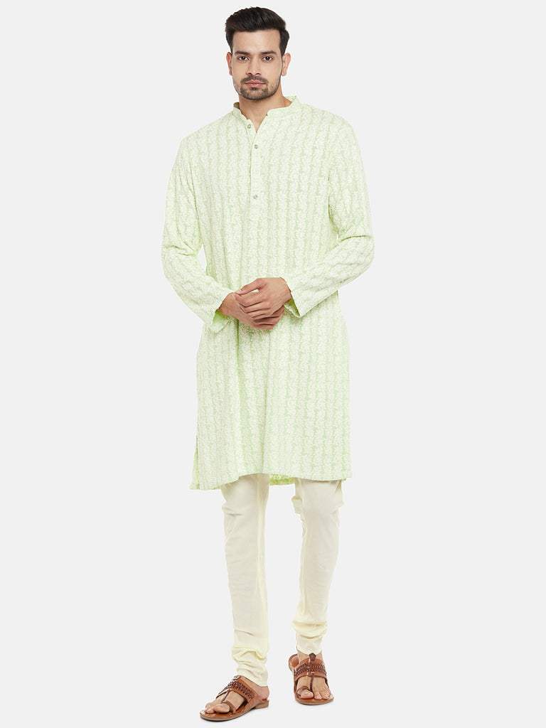 Viscose Rayon Full Sleeve Straight Men Lime Green Kp Set