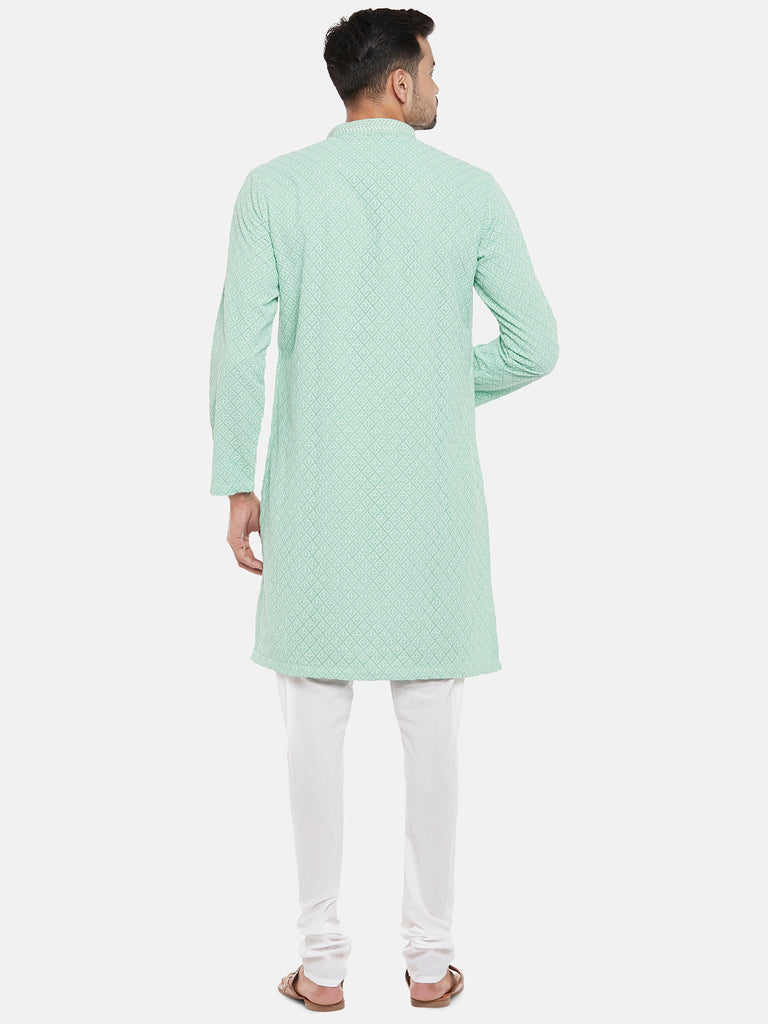 Georgette Full Sleeve Straight Men Sap Green Kp Set