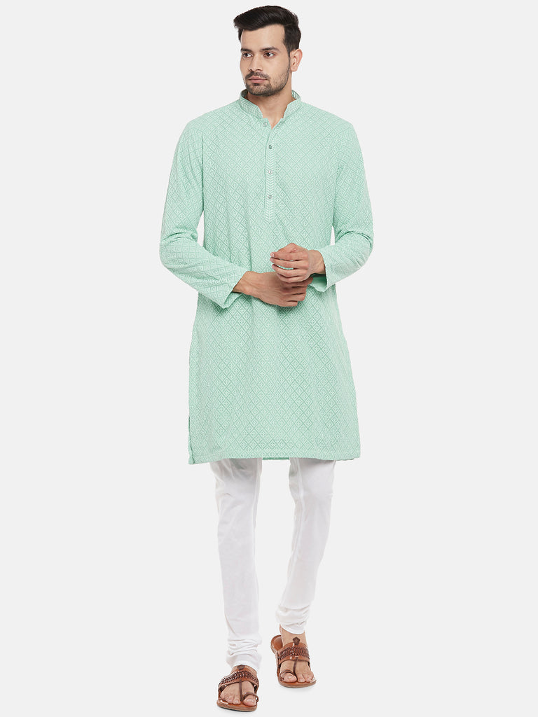 Georgette Full Sleeve Straight Men Sap Green Kp Set
