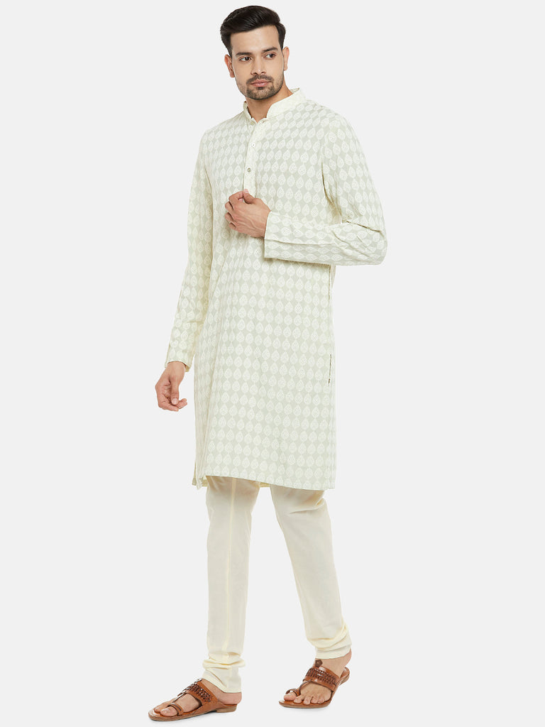 Viscose Rayon Full Sleeve Straight Men Pista Green Kp Set