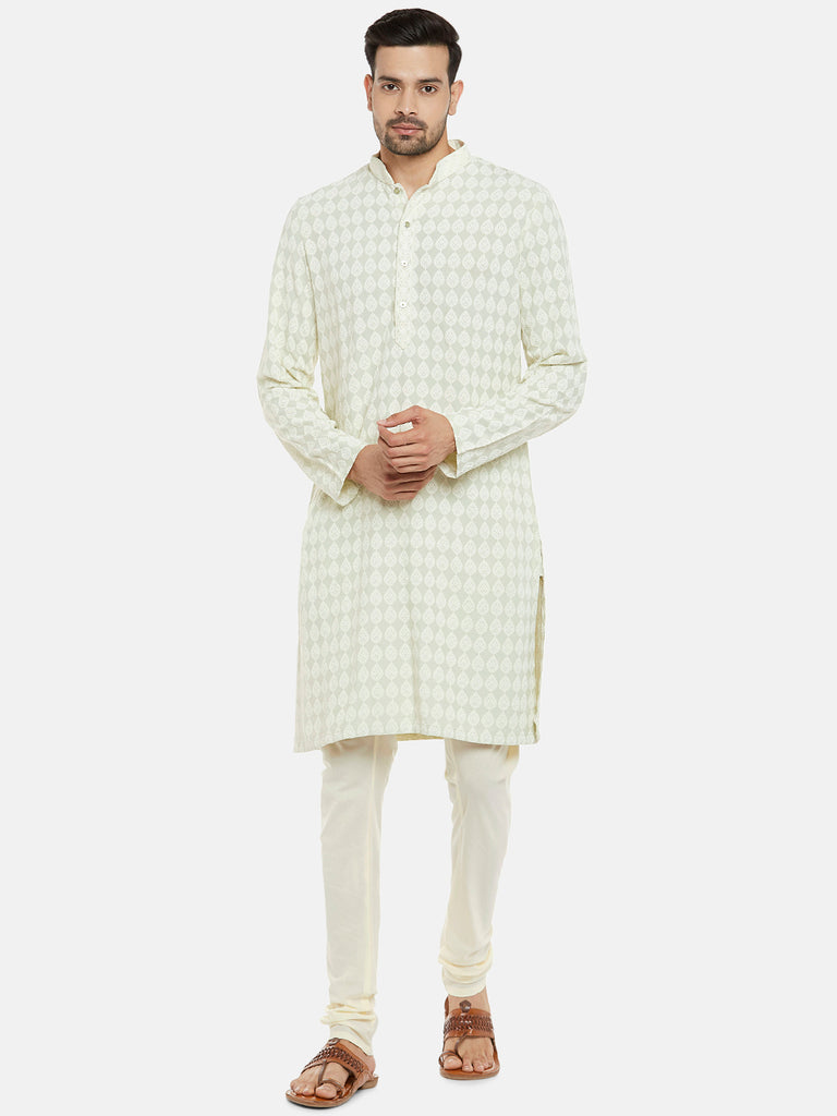 Viscose Rayon Full Sleeve Straight Men Pista Green Kp Set