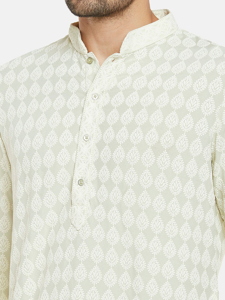 Viscose Rayon Full Sleeve Straight Men Pista Green Kp Set