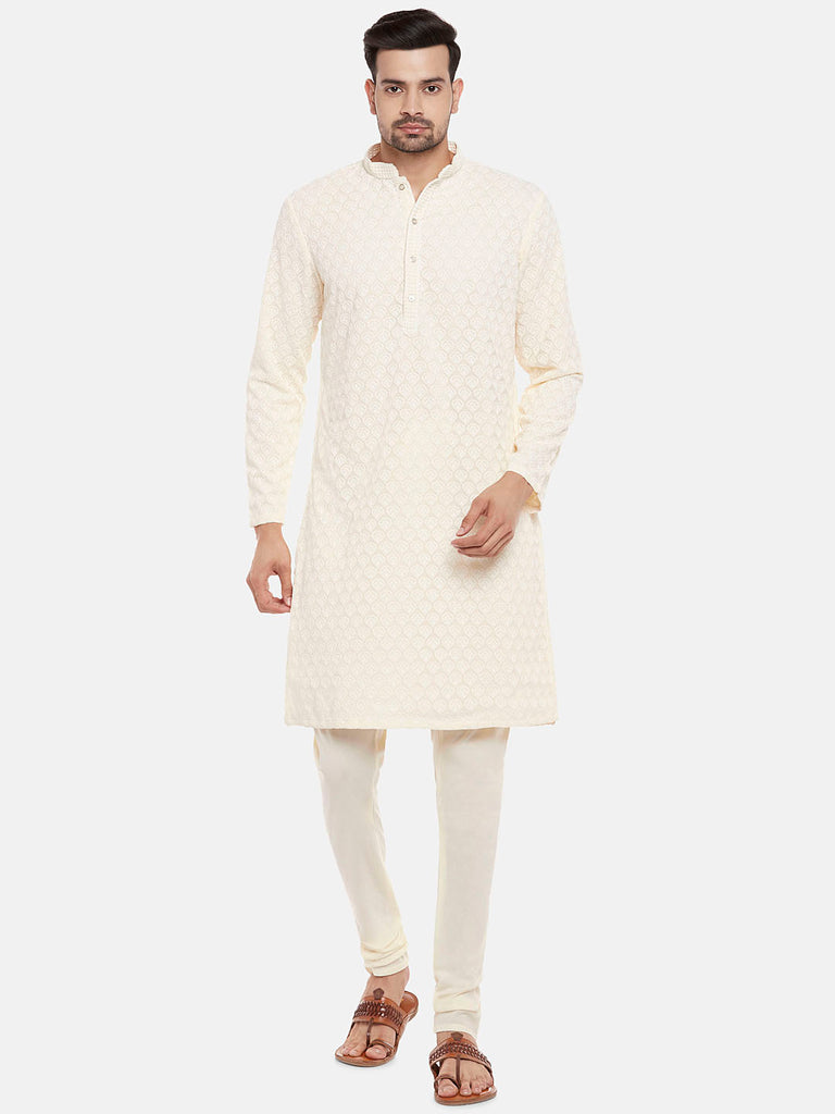 Georgette Full Sleeve Straight Men Beige Kp Set