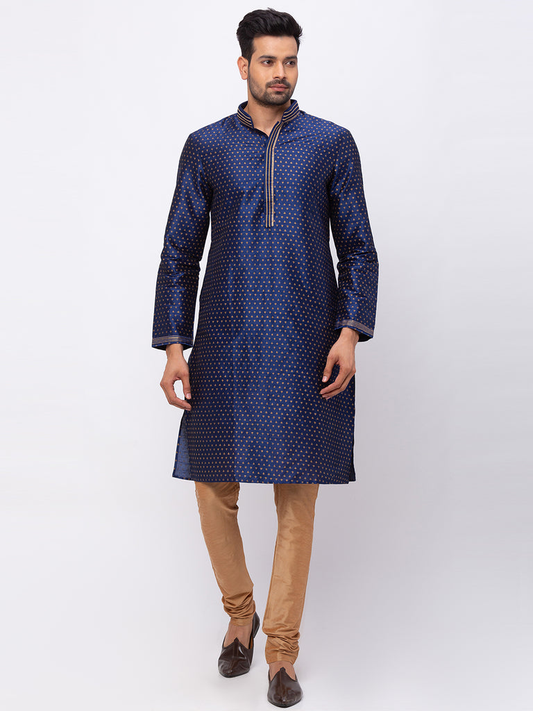 Men Straight Full Sleeve Navy Kp Set