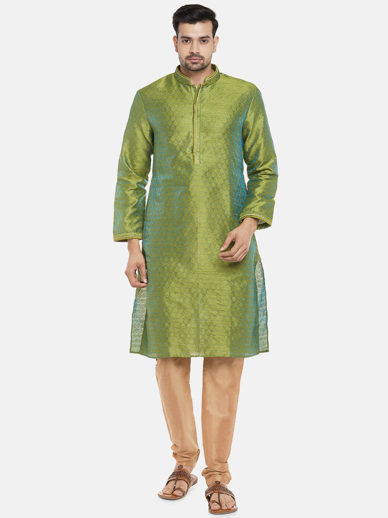 Polyester Full Sleeve Straight Men Green Kp Set
