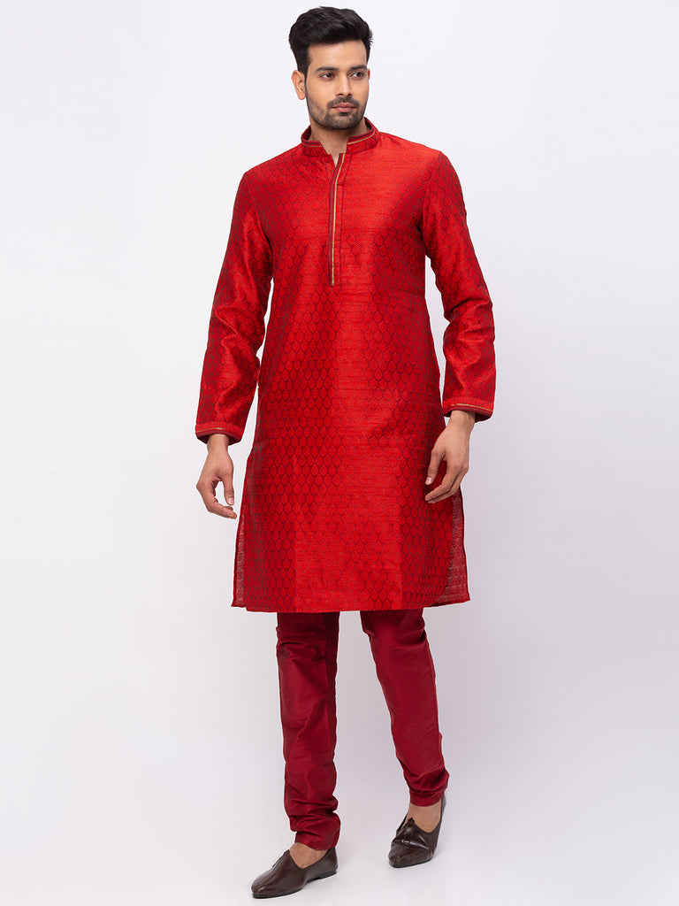 Men Straight Full Sleeve Maroon Kp Set