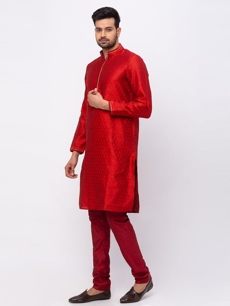 Men Straight Full Sleeve Maroon Kp Set