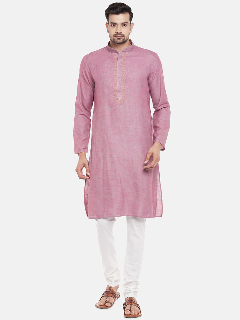Cotton Silk Full Sleeve Straight Men Purple Kp Set
