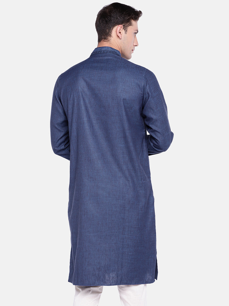 Men Straight Full Sleeve Blue Kurta