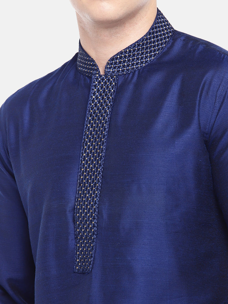 Men Straight Full Sleeve Navy Kurta
