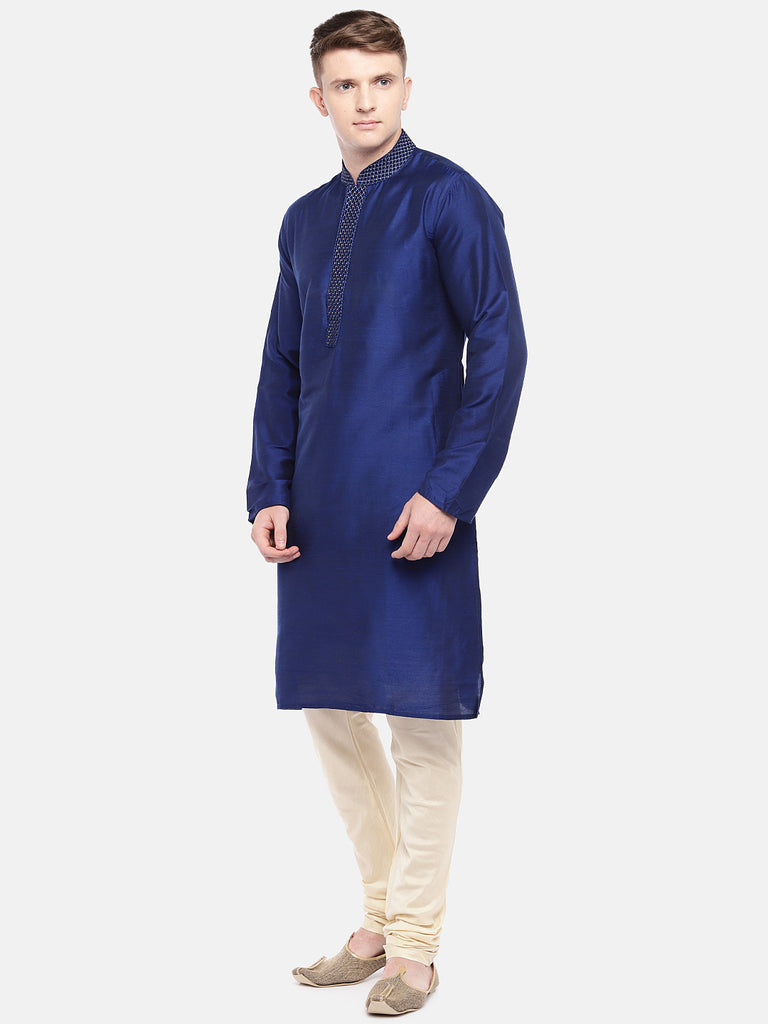 Men Straight Full Sleeve Navy Kurta