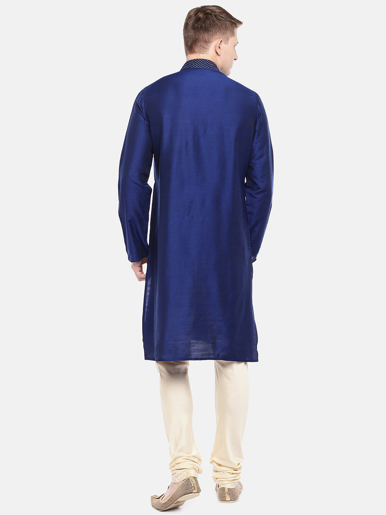 Men Straight Full Sleeve Navy Kurta